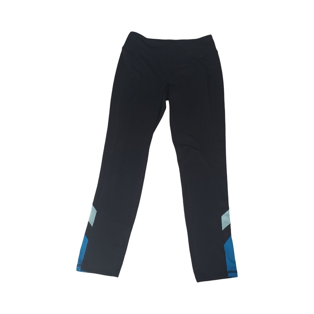 Womens Black Activewear Leggings with Blue Colorblock Ankle Detail Small
